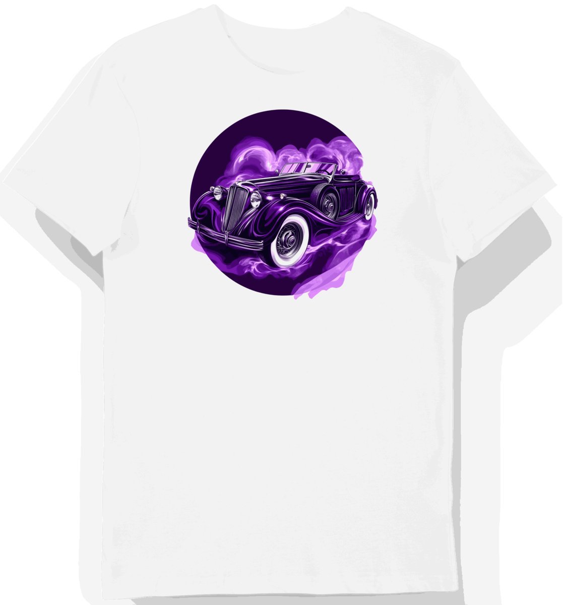 Koszulka męska biała z motywem klasycznego konwertibla MG S