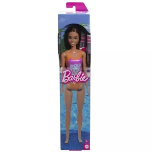 Barbie: Brunetka lalka w różowo-pomarańczowym stroju kąpielowym - Lalki dla dziewczynek - miniaturka - grafika 1