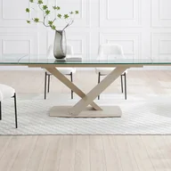 Stoły - Stół do jadalni rozkładany dla 6 do 10 osób ze szkła hartowanego i metalu - Przezroczysty i beżowy - MALATA marki Maison Céphy - miniaturka - grafika 1