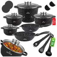 Zestawy garnków i patelni - ZESTAW GARNKÓW MARMUROWYCH INDUKCJA GAZ GARNEK 10L PATELNIA KOMPLET 17 ELE - miniaturka - grafika 1