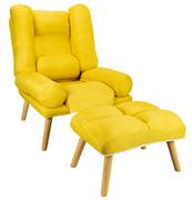 Fotele - Fotel Uszak Rozkładany Żółty Z Podnóżkiem Salon - miniaturka - grafika 1