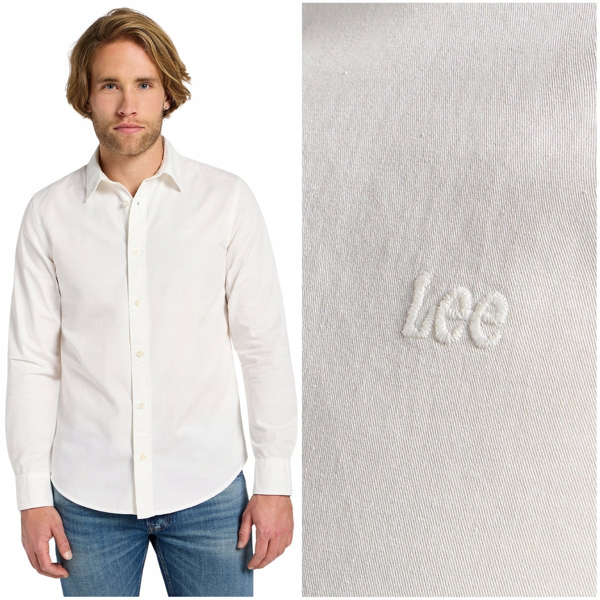 Lee PATCH SHIRT Bright White biała koszula bawełniana męska małe logo L