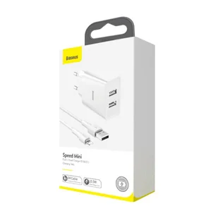 Baseus szybka ładowarka sieciowa 2x USB 10,5 W 2,1 A + kabel USB - Lightning 2,4 A 1 m biały (TZCCFS-R02) - Ładowarki do telefonów - miniaturka - grafika 11