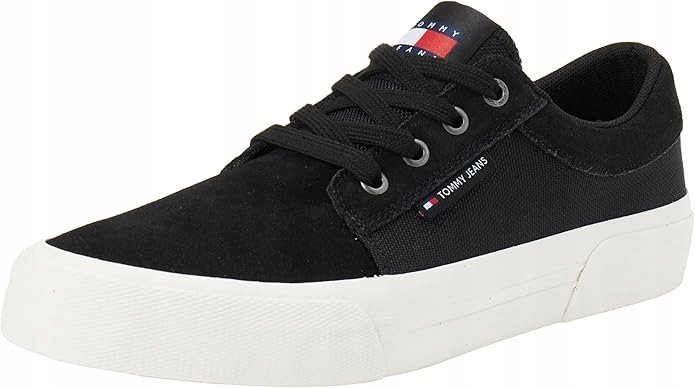 TOMMY HILFIGER CZARNE MĘSKIE TRAMPKI ZE SKÓRĄ I TKANINĄ 45 16GA