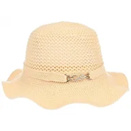 Czapki damskie - Kapelusz damski materiałowy z bawełną średnie rondo KAP-BB-1 beżowy - miniaturka - grafika 1