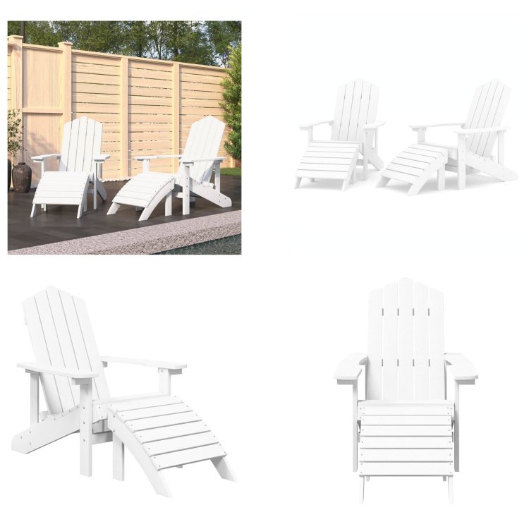 vidaXL Krzesła ogrodowe Adirondack 2 szt. ze stołkami HDPE białe - krzesło ogrodowe - krzesła ogrodowe - krzesło zewnętrzne - fotel ogrodowy