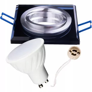 Zestaw oprawa ruchoma kwadratowa szklana czarna + GU10 8W ciepła + gniazdo przyłączeniowe GU10 - Lampy pozostałe - miniaturka - grafika 1