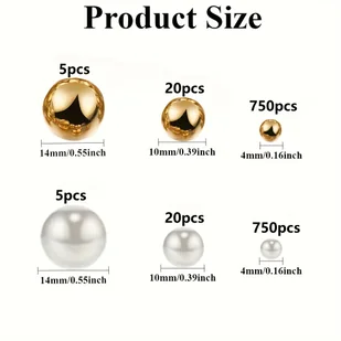 TEMU 1550 sztuk złotych i białych perłowych koralików, używanych do wypełniania wazonów - nieprzepuszczające, mieszane rozmiary (4/10/14mm) - - Rękodzieło - miniaturka - grafika 1