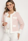 Marynarki i żakiety damskie - Różowa Pudełkowa Marynarka Zdobiona Tłoczonymi Wstawkami Ransira - miniaturka - grafika 1