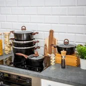 Zestawy garnków i patelni - Komplet garnków z patelnią Darkwood z powłoką Qualum Basic Stone Edition 10-elementowy AMBITION - miniaturka - grafika 1