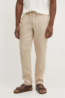 Spodnie męskie - Gant spodnie lniane kolor beżowy w fasonie chinos - grafika 1
