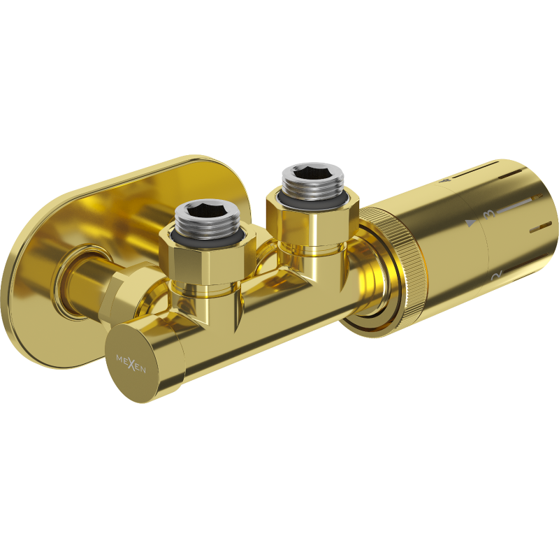 Mexen G05 zestaw termostatyczny kątowy z maskownicą R, Duplex, DN50, złoty - W907-958-905-50