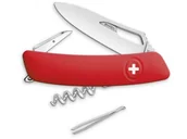 Akcesoria turystyczne - SWIZA Scyzoryk Swiza D01, stal 440, blokada ostrza, czerwona antypoślizgowa rękojeść, 6 funkcji, szary, 75 mm 1010363310 - miniaturka - grafika 1