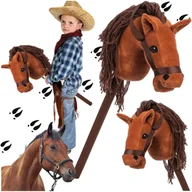 Maskotki i pluszaki - hobby horse głowa konia na kiju dźwięk pluszowy brązowy miękki grzywa galop - miniaturka - grafika 1