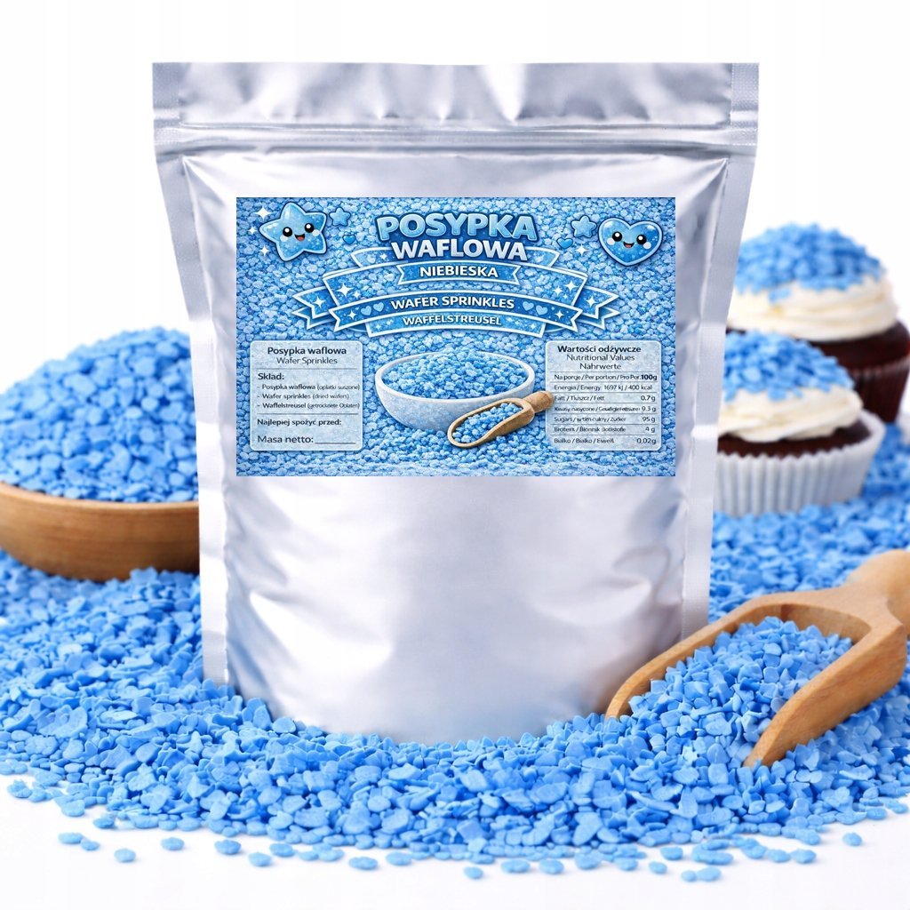 Posypka Waflowa Niebieska - dekoracja tortu ciast babeczek posypka 50g