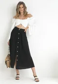 Spódnice - Czarna Spódnica Maxi z Guzikami i Gumką w Pasie Aurorsa - miniaturka - grafika 1