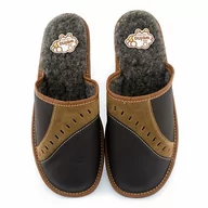 Kapcie męskie - Kapcie Męskie Ocieplane Wełna Laczki Skórzane - miniaturka - grafika 1