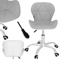 Fotele i krzesła biurowe - Krzesło obrotowe biurowe ergonomiczny fotel na kółkach do komputera szaro-biały - miniaturka - grafika 1