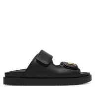 Klapki i japonki damskie - Klapki Tommy Hilfiger Double Strap Leather Sandal FW0FW09121 Czarny - miniaturka - grafika 1