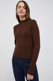Swetry damskie - Pepe Jeans sweter damski kolor brązowy lekki z półgolfem - grafika 1