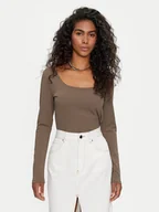 Bluzki damskie - Pieces Bluzka Neja 17151121 Brązowy Slim Fit - miniaturka - grafika 1