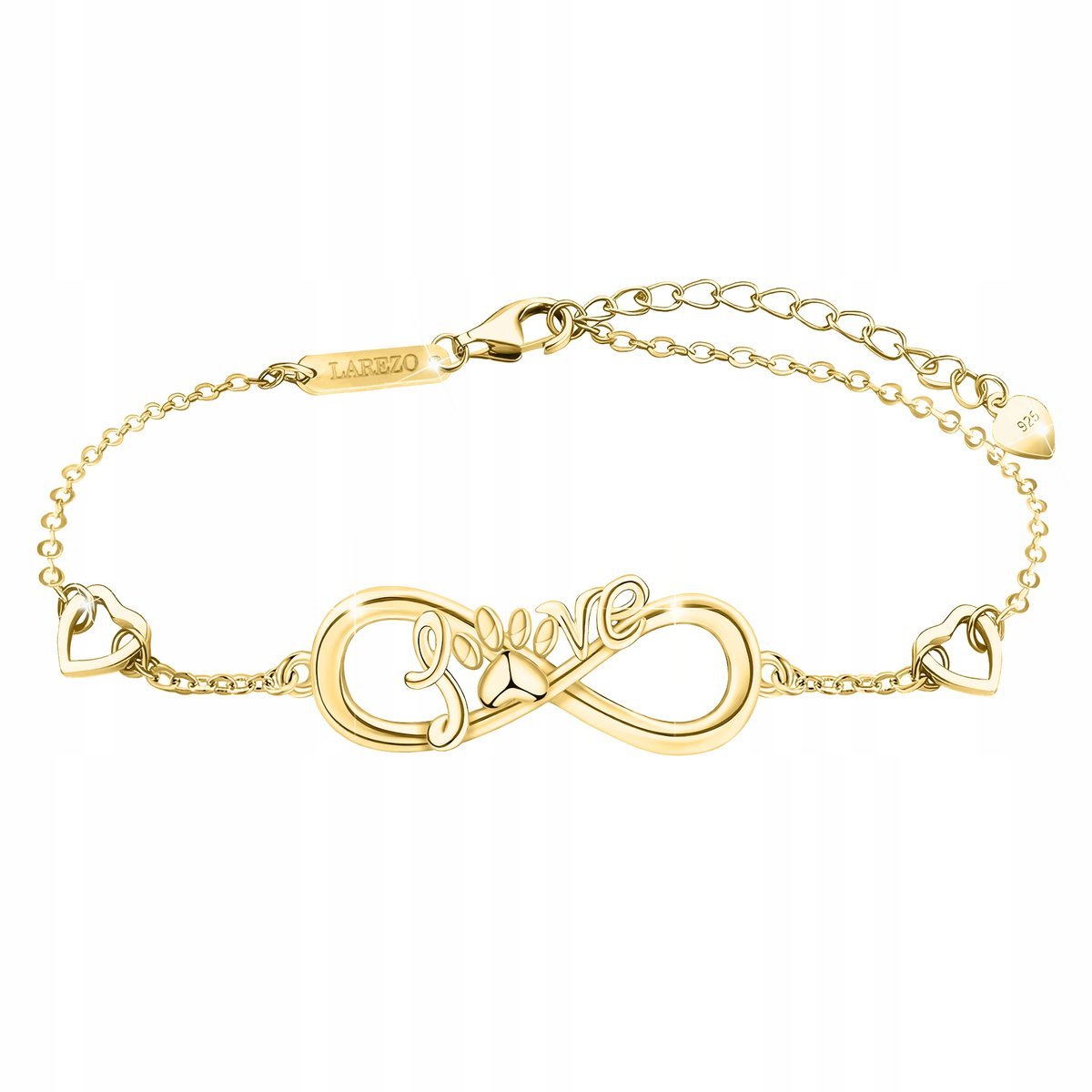 Złota Bransoletka Nieskończoność Damska Łapa Psia Łapka Kota z Napisem Love
