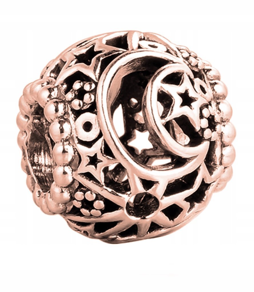 Charms Pozłacany Księżyc Gwiazdy Noc Kosmos Moon Półksiężyc SREBRO 925