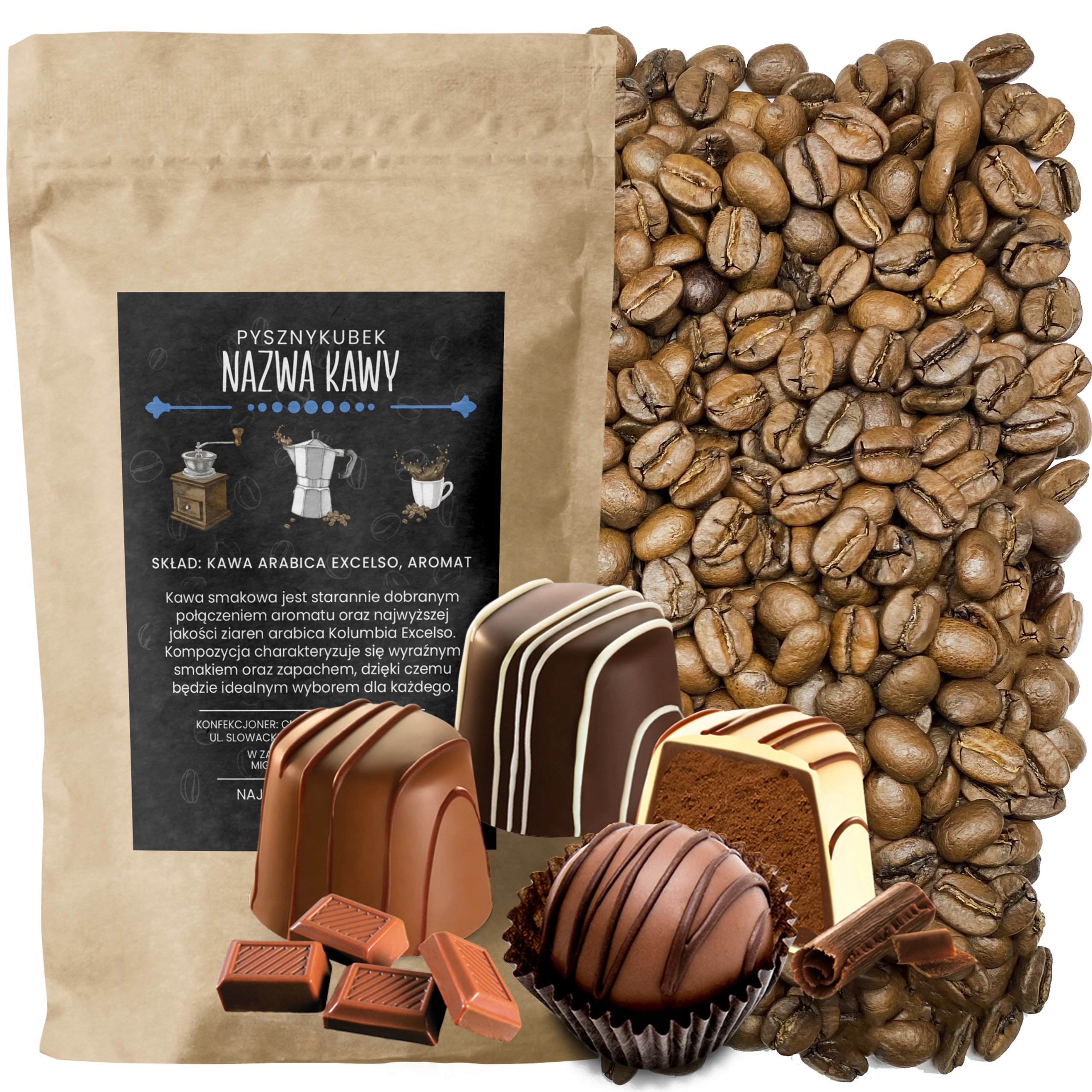 Kawa smakowa Belgijskie Praliny 1000G 1KG arabica