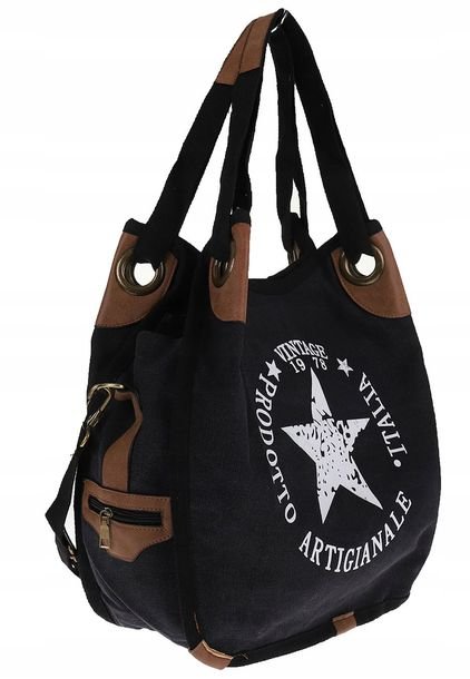 Torebka damska duża pojemna worek na ramię shopper listonoszka z208 Czarna