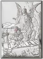 Ikony i obrazy sakralne - Obrazek srebrny - Anioł Stróż - dzieci na mostku [różne rozmiary] - miniaturka - grafika 1