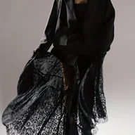 Spódnice - TEMU 2025 Europejsko-Amerykańska Modna Długa Spódnica dla Kobiet – Czarna Seksowna Przezroczysta Koronkowa Midi Spódnica z Wysokim Stanem - miniaturka - grafika 1