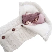 Rożki i beciki - Kocyk otulacz dla niemowląt do wózka ocieplany rożek becik sweter biały - miniaturka - grafika 1