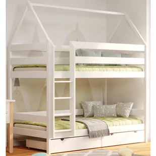 Białe drewniane łóżko piętrowe domek z szufladami - Zuzu 4X 180x80 cm - Łóżka - miniaturka - grafika 1