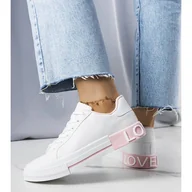 Trampki damskie - Biało-różowe tenisówki zdobione napisem Nora białe - Inna marka - miniaturka - grafika 1