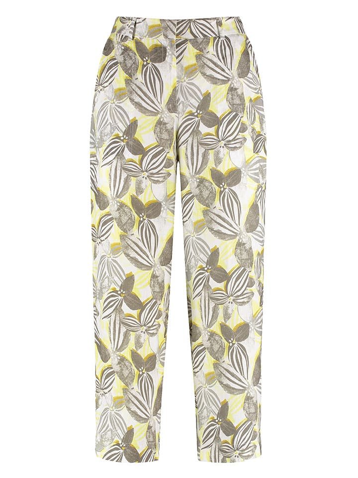 Gerry Weber Lniane spodnie w kolorze biało-szaro-żółtym
