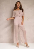 Kombinezony - Różowy Kombinezon z Szerokimi Nogawkami i Ozdobną Narzutką Phedia - miniaturka - grafika 1
