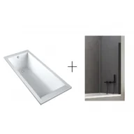 Wanny - CALDO DPL531WL + DS-0036 CALDO SCHEDPOL Wanna akrylowa SLIM 150x70x37cm + Parawan wannowy CALDO BLACK 70X140 skrzydło pojedyncze uchylne szkło czyste 6mm z powłoką - miniaturka - grafika 1