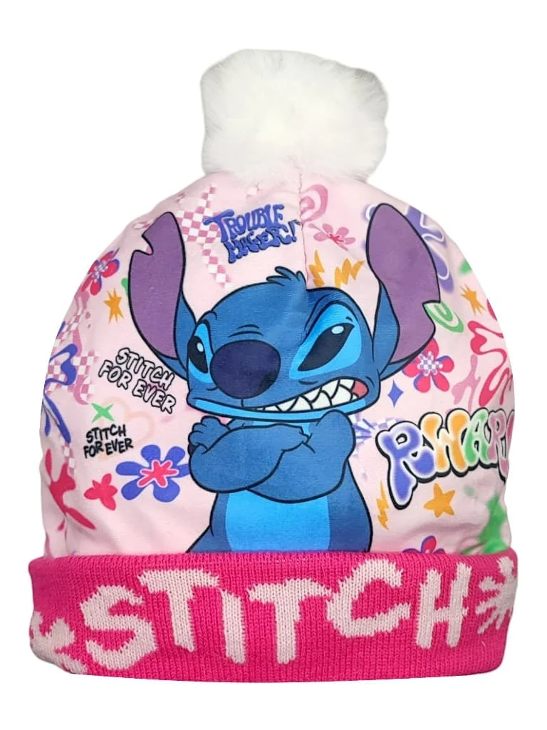 STITCH DISNEY zimowa czapka z pomponem 52 cm