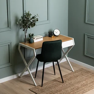 Biurko w Stylu Skandynawskim z Szufladą MEG 104 cm Dąb złoty/Biały do Gabinetu - Biurka - miniaturka - grafika 1