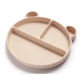 Miseczki i talerzyki dla dzieci - Silikonowy talerzyk Retter Brun z 3 przegródkami w kształcie misia do BLW, kolor beż - miniaturka - grafika 1