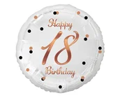 Balony i akcesoria - Balon foliowy Happy 18 Birthday biały 45cm - Godan - miniaturka - grafika 1