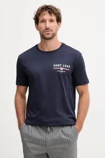 Gant t-shirt bawełniany męski kolor granatowy z nadrukiem 2067044 - Koszulki męskie - miniaturka - grafika 1