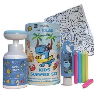 HiSkin Kids Summer Blue zestaw płyn do kąpieli 75ml + pianka do mycia 300ml + kredki 5szt + kolorowanka - Kosmetyki kąpielowe dla dzieci - miniaturka - grafika 1