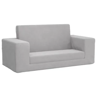 vidaXL Sofa rozkładana dla dzieci 2-osobowa jasnoszara Miękki plusz - Sofy i kanapy - miniaturka - grafika 1