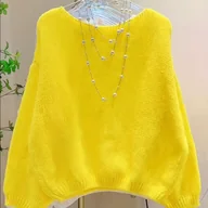 Swetry damskie - TEMU Damski Krótki Sweter Kurtka w Kolorze Limonki – Elegancki Półprzezroczysty Kardigan z Dekoltem w Kształcie Koralików, Okrągły Dekolt, Krótki - miniaturka - grafika 1