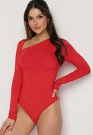Bluzki damskie - Czerwone Body z Asymetrycznym Dekoltem i Długim Rękawem Ilakia - miniaturka - grafika 1