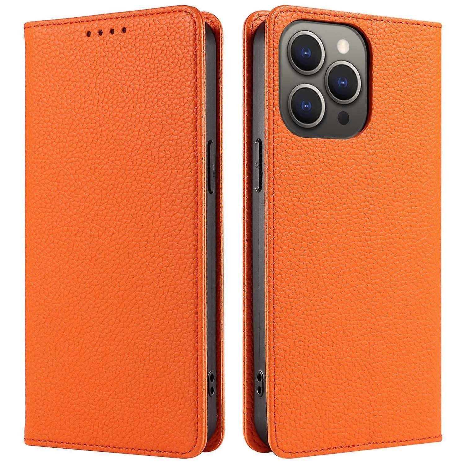 Do iPhone 13 Pro Max Etui RFID Blokujące Mocny Magnetyczny Skórzany Portfel Pokrowiec Na Telefon - Pomarańczowy Wielobarwny Orange