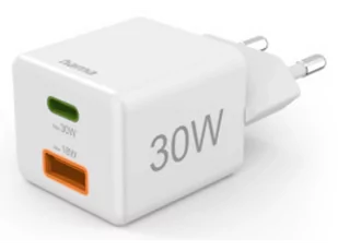 Ładowarka sieciowa HAMA Mini 30W PD/QC (1X USB-C, 1X USB-A) Biały - Ładowarki do telefonów - miniaturka - grafika 1