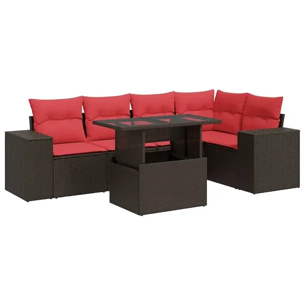 Zestaw mebli ogrodowych brązowy z poduszkami, rattan PE, wymiary 100x55x44
