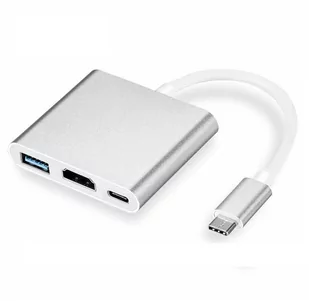 Adapter Przejściówka Rozdzielacz Ze Złącza Usb Typ C (Męski) Na Hdmi (Żeński) 4K 60Hz / Usb 3.0 (Żeński) / Usb Typ-C Pd (Żeński) Srebrny - Huby USB - miniaturka - grafika 1